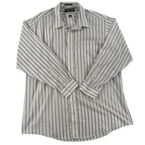 David Taylor Mens Long Sleeve Dress Shirt - White Grey Striped - 18.5  34/35